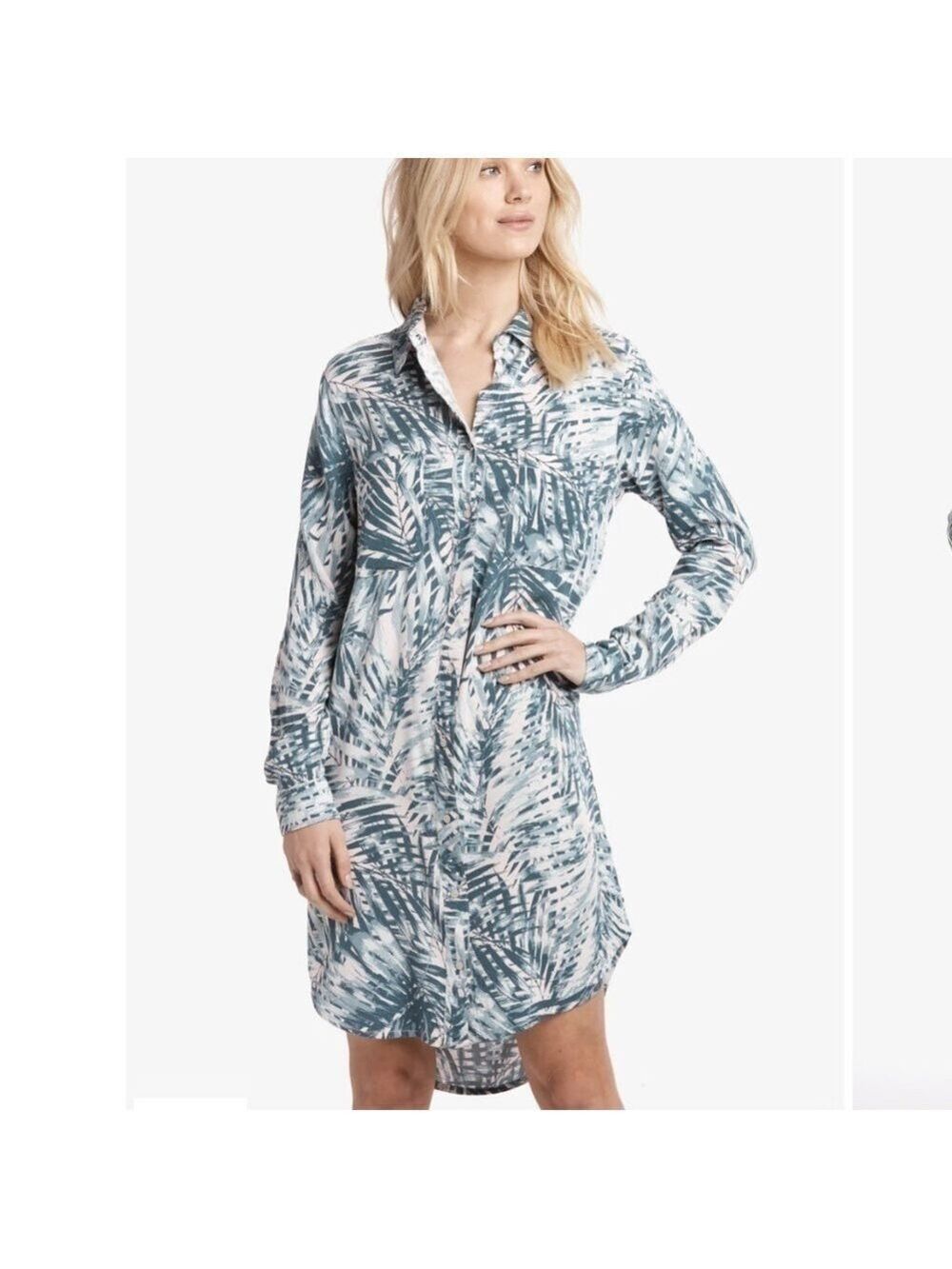 Lole Montreal Tamara long sleeve tropical print shirt dress S